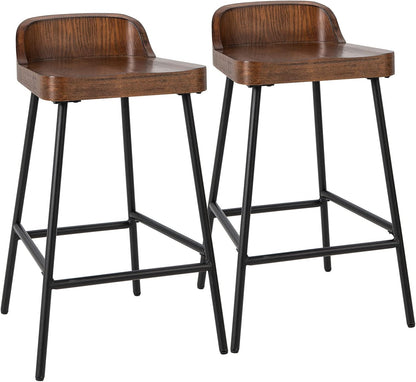 Bar Stool 24.5'' Industrial Pub Stool with Low Backrest and Footrest