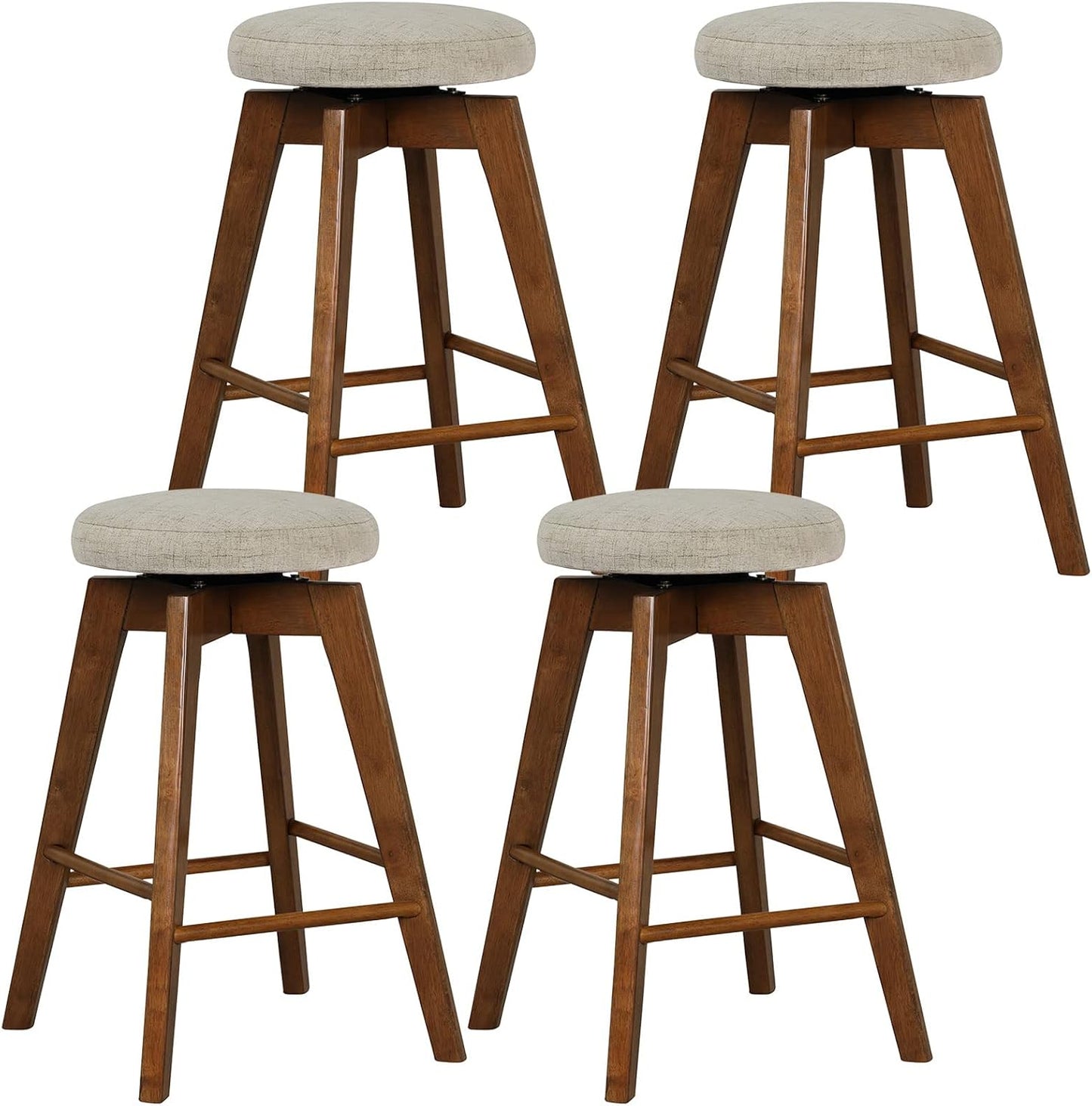 26-inch Bar Stools Set of 2/4 Counter Height Swivel Bar Chairs w/Rubber Wood Legs