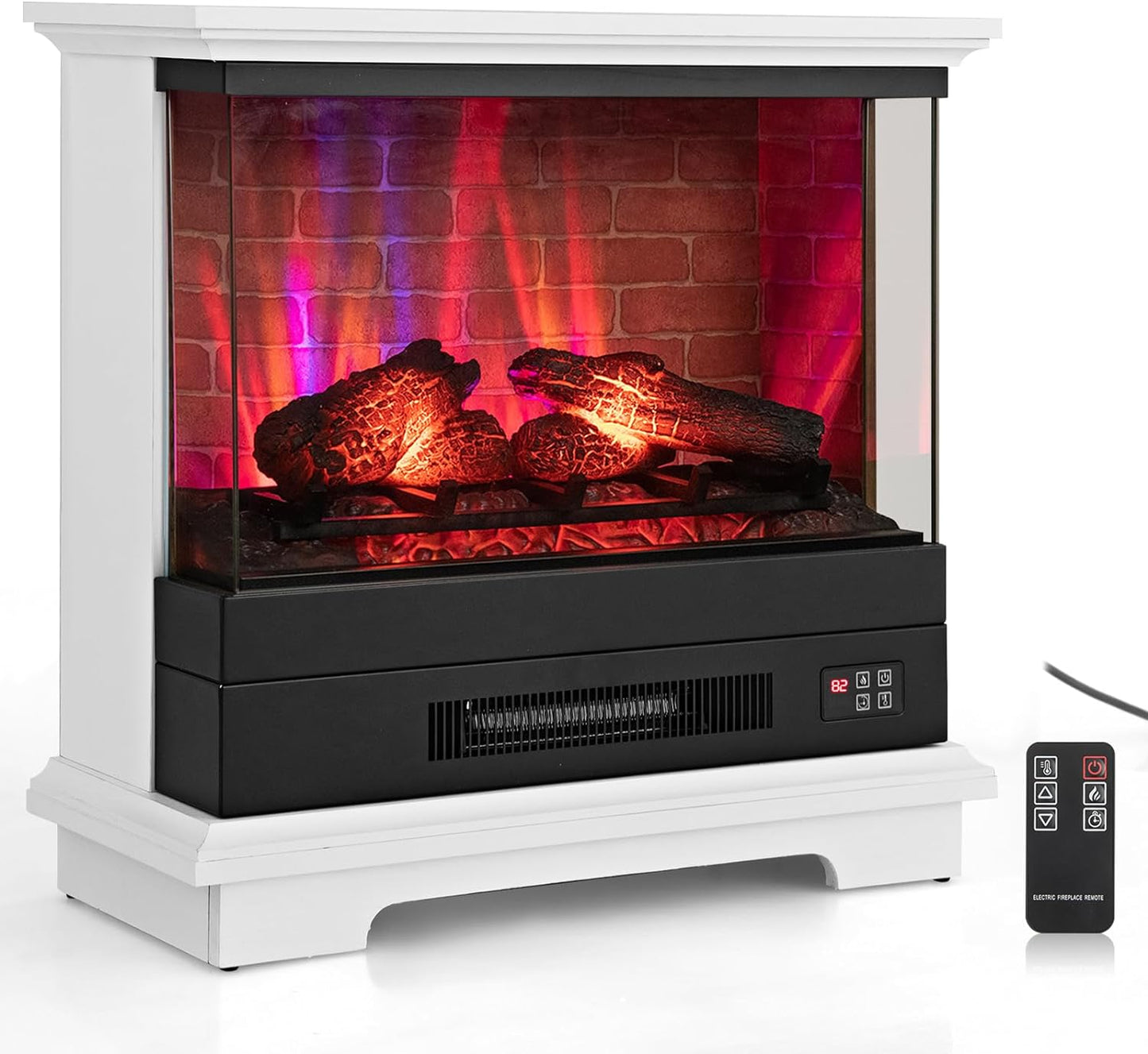 Electric Fireplace with 3-Sided Glass 27-inch Wide, 1400W Freestanding Fireplace Heater with Remote Control