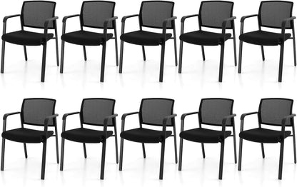 Office Guest Stacking Chairs with Mesh Backrest Armrest and Upholstered Seat
