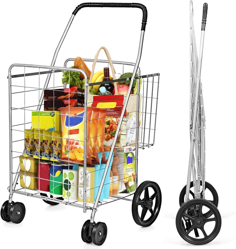 360° Swiveling Front Wheels Folding Shopping Cart Light Weight Utility Cart