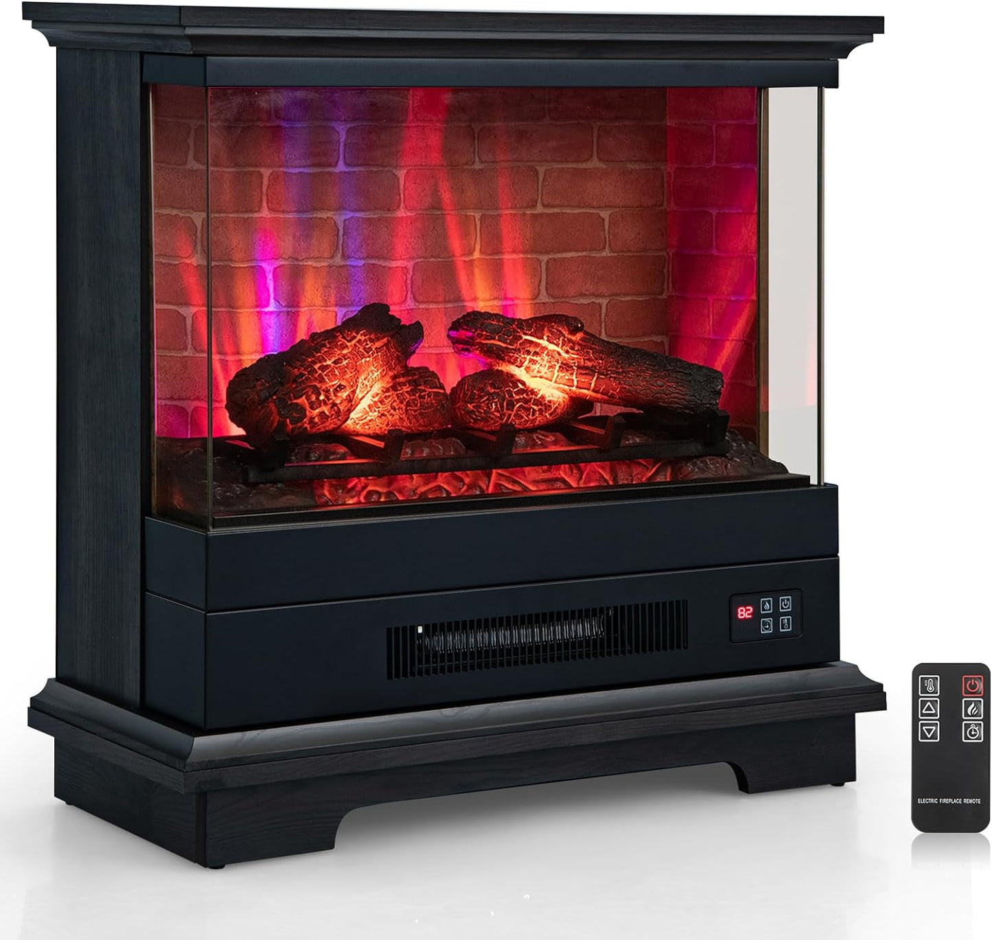 Electric Fireplace with 3-Sided Glass 27-inch Wide, 1400W Freestanding Fireplace Heater with Remote Control