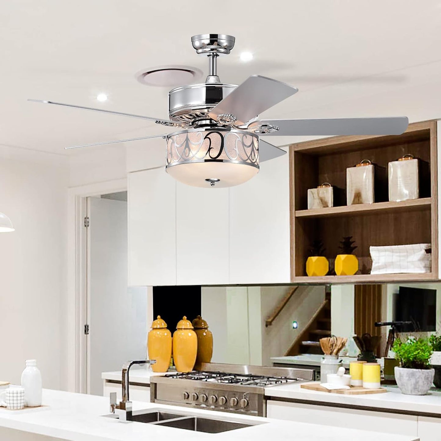 52” Ceiling Fan w/Lights & Remote Control, Lighting Fan w/5 Reversible Blades, 3 Wind Speed