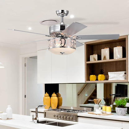 52” Ceiling Fan w/Lights & Remote Control, Lighting Fan w/5 Reversible Blades, 3 Wind Speed