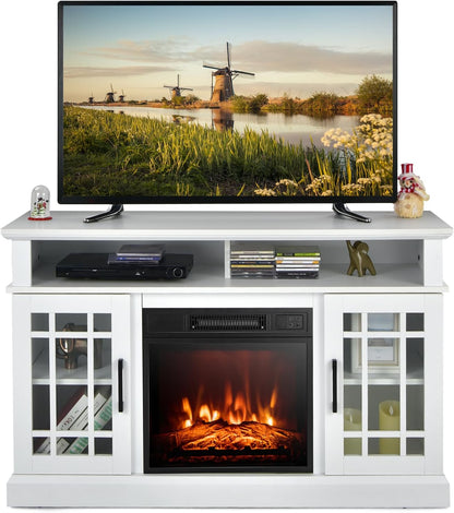 Electric Fireplace TV Stand for TVs Up to 55 Inches, 18-Inch Fireplace Insert with Remote, Overheat Protection