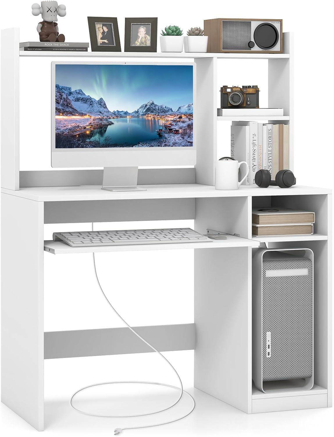 Computer Desk with Storage Shelf Wooden Writing Desk with Hutch