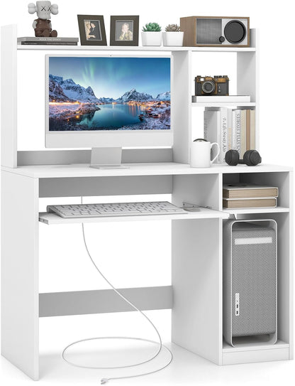 Computer Desk with Storage Shelf Wooden Writing Desk with Hutch