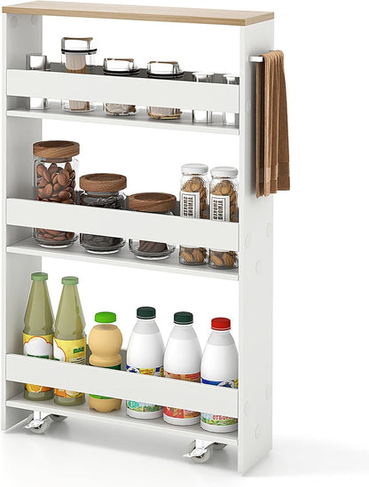 Slim Rolling Storage Cart 4-Tier Rolling Utility Cart with Handle & Wheels