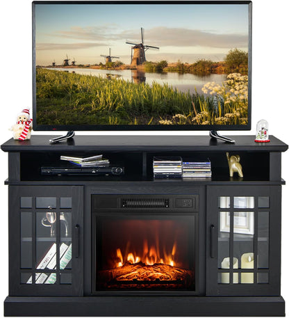 Electric Fireplace TV Stand for TVs Up to 55 Inches, 18-Inch Fireplace Insert with Remote, Overheat Protection