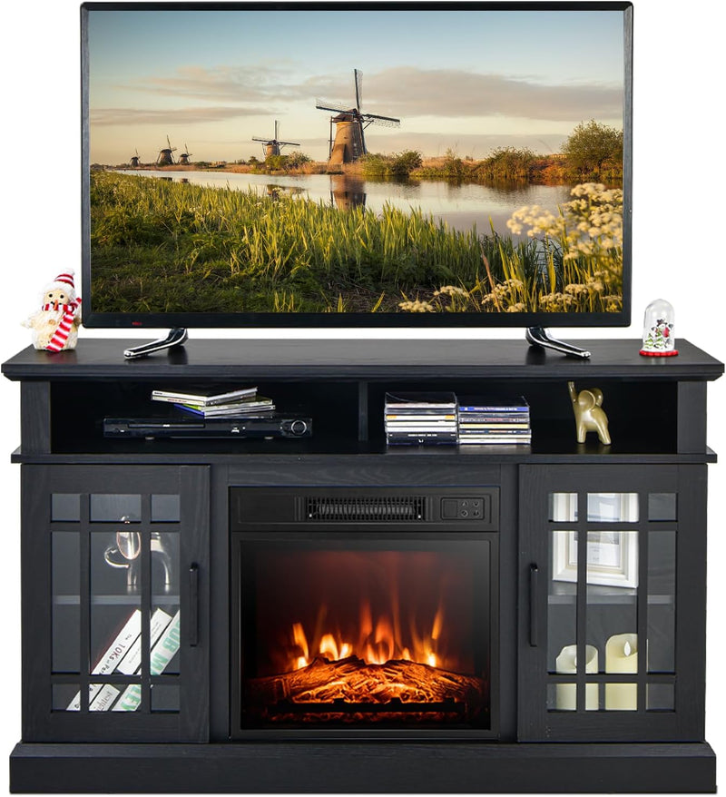 Electric Fireplace TV Stand for TVs Up to 55 Inches, 18-Inch Fireplace Insert with Remote, Overheat Protection