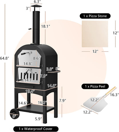 Portable Outdoor Pizza Oven with Pizza Stone and Waterproof Cover