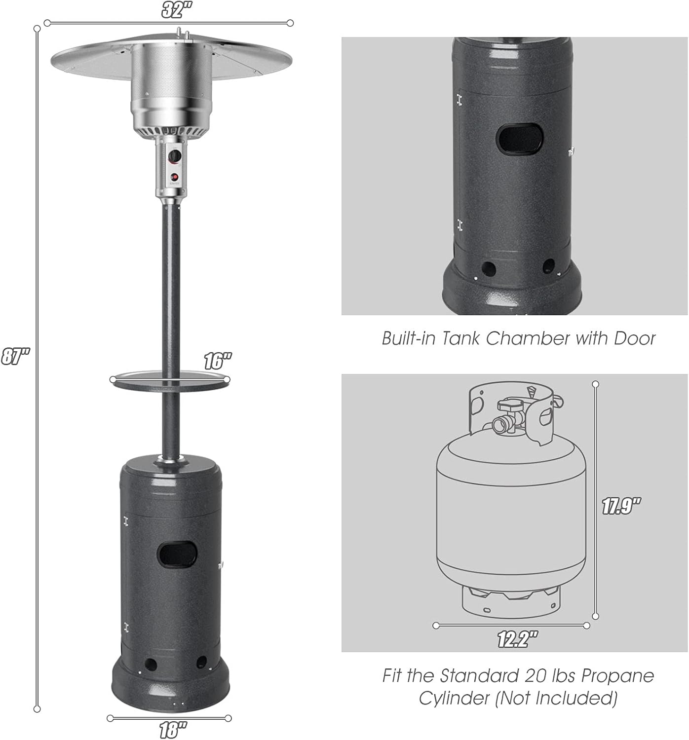 48000 BTU Propane Heater with Drink Shelf Tabletop