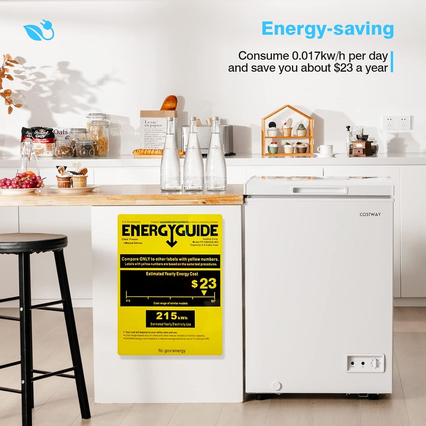 ARLIME Chest Freezer 3.5 Cu.ft Quiet Small Deep Freezer with Top Open Door & Removable Basket