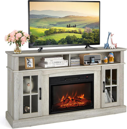 Fireplace TV Stand for TVs Up to 65 Inch, 23 Inches Electric Fireplace with Remote Control