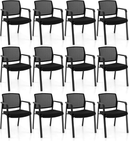Office Guest Stacking Chairs with Mesh Backrest Armrest and Upholstered Seat