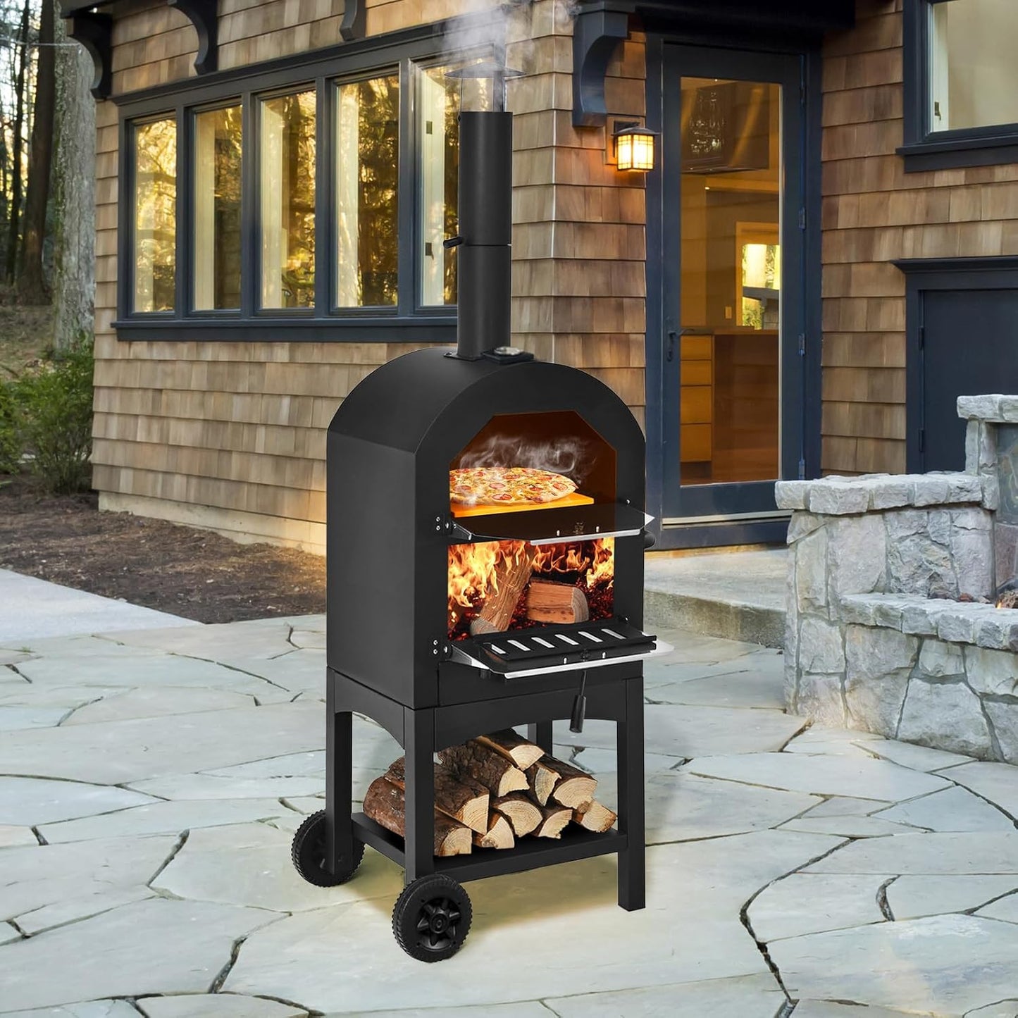 Portable Outdoor Pizza Oven with Pizza Stone and Waterproof Cover