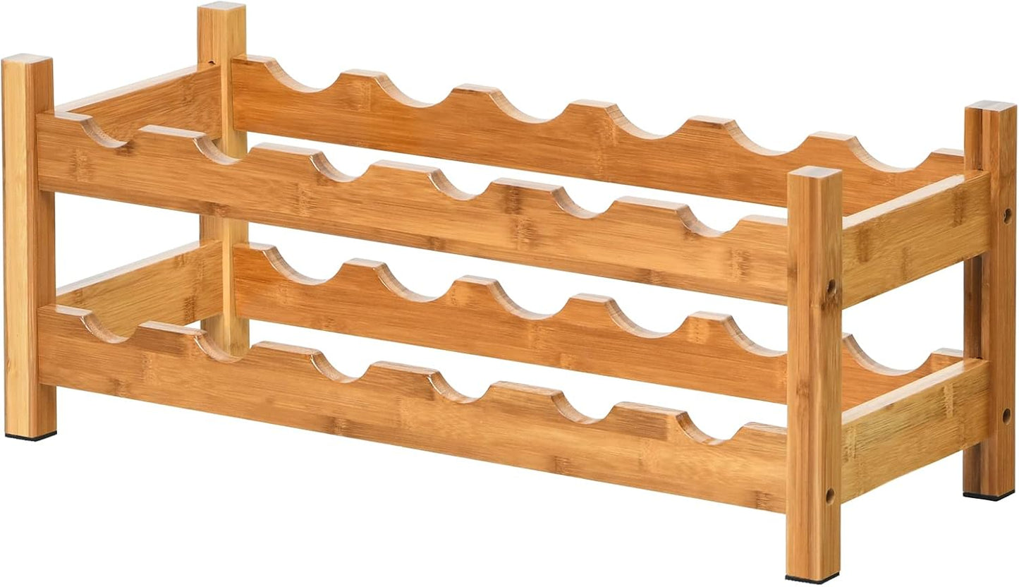 2-Tier 12 Bottles Bamboo Storage Shelf  Wine Rack
