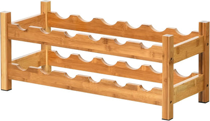 2-Tier 12 Bottles Bamboo Storage Shelf  Wine Rack