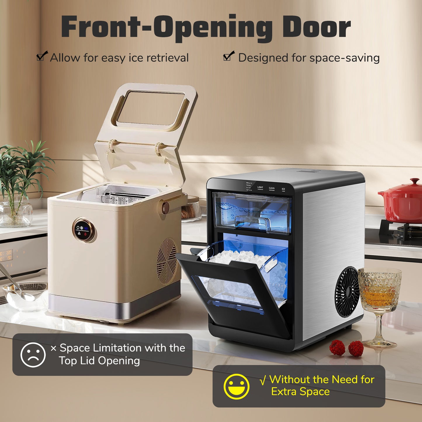 44 lbs/24H Chewable Sonic Ice Machine, Pull-out Water Tank & Touch Control Panel for Home