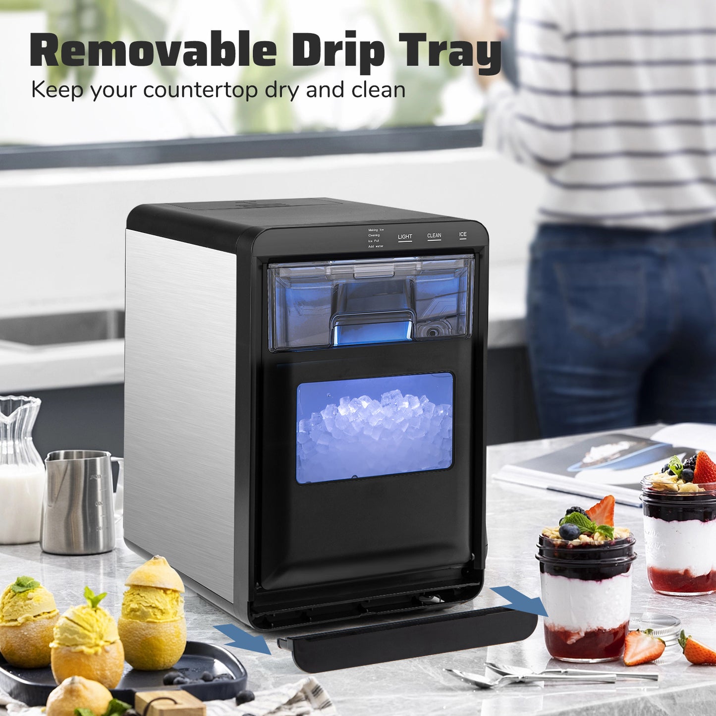 44 lbs/24H Chewable Sonic Ice Machine, Pull-out Water Tank & Touch Control Panel for Home