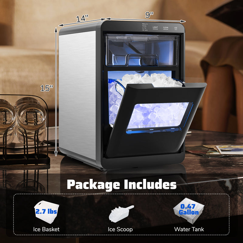 44 lbs/24H Chewable Sonic Ice Machine, Pull-out Water Tank & Touch Control Panel for Home
