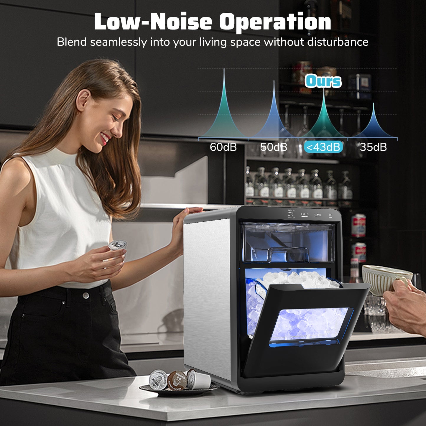 44 lbs/24H Chewable Sonic Ice Machine, Pull-out Water Tank & Touch Control Panel for Home