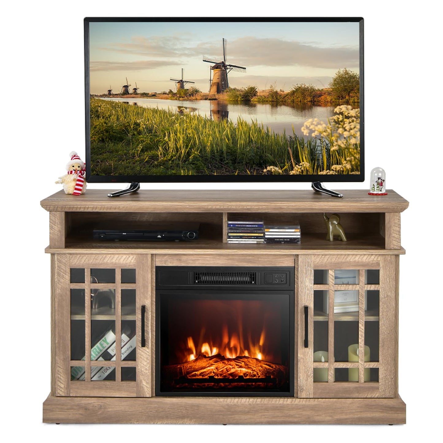 48 Inch Wooden TV Stand with Fireplace
