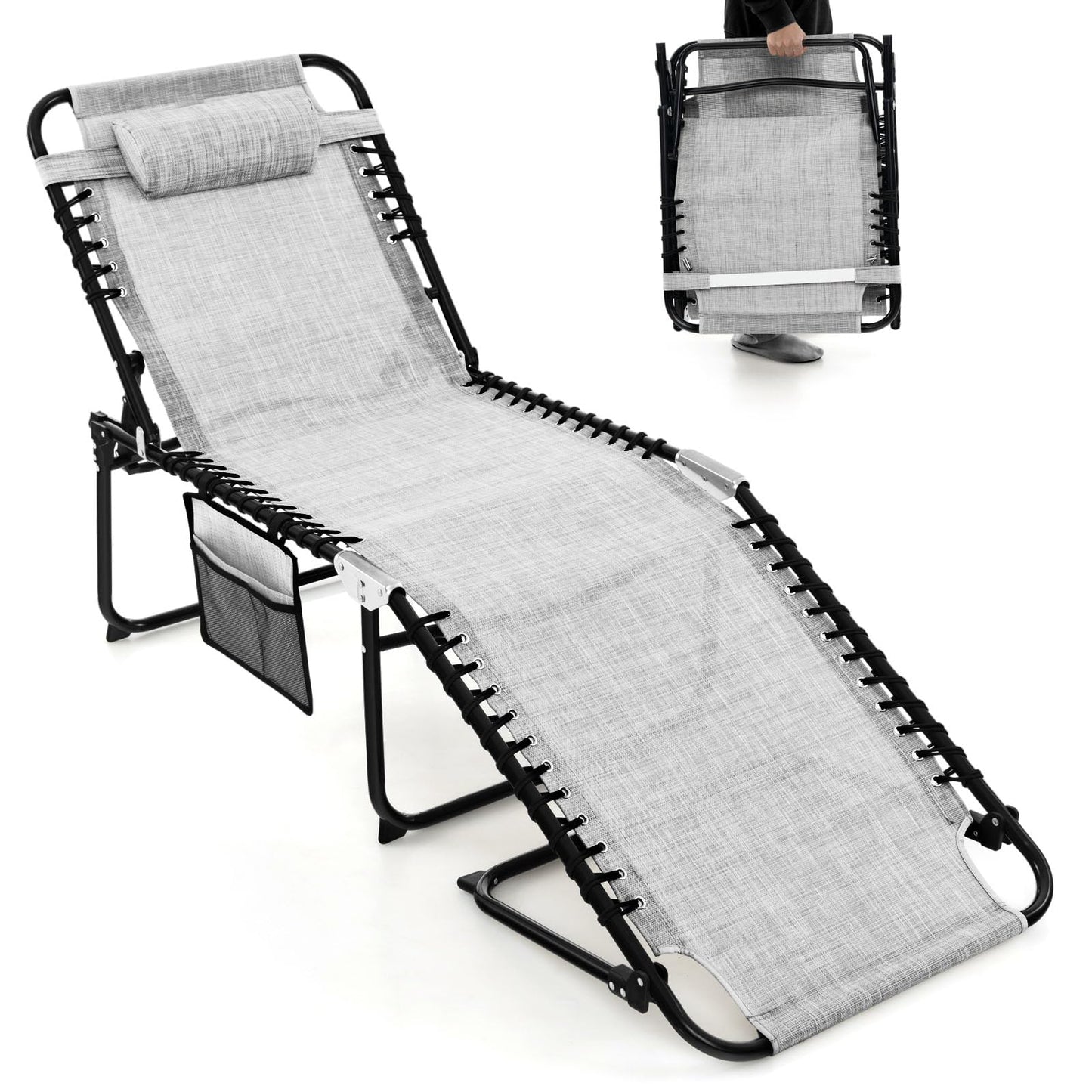 Folding Chaise Lounge Chair Foldable Pool Lounger with 4-Position Adjustable Backrest