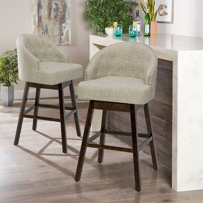31" Bar Stools Set of 2 Swivel Bar Stools with Rubber Wood Legs & Padded Back