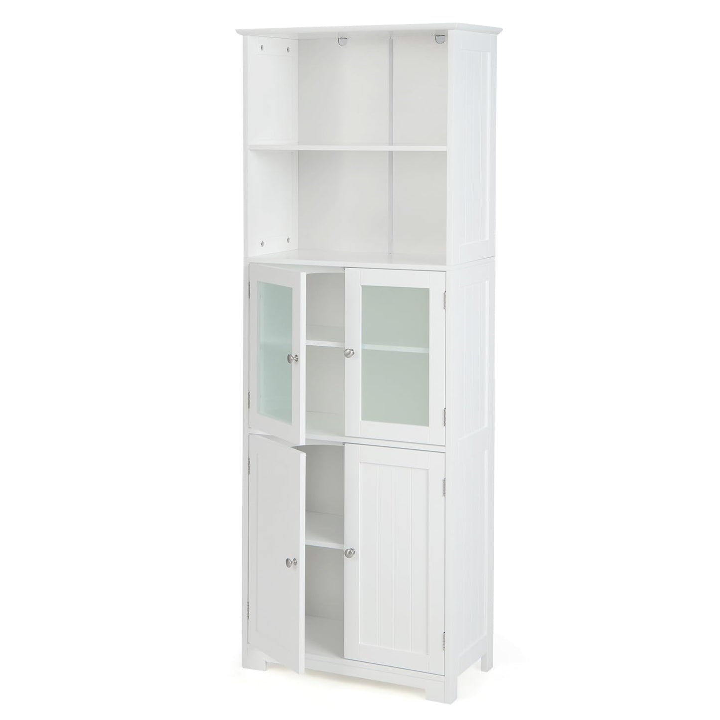 Tall Bathroom Storage Cabinet Freestanding Kitchen Pantry Cabinet with Glass Doors and Adjustable Shelf