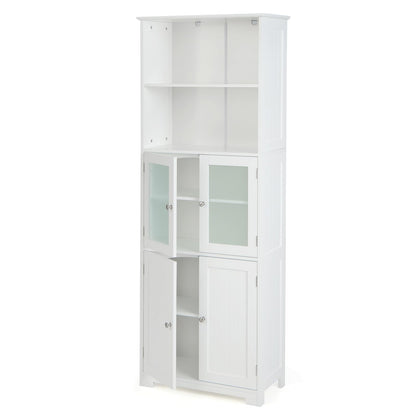 Tall Bathroom Storage Cabinet Freestanding Kitchen Pantry Cabinet with Glass Doors and Adjustable Shelf