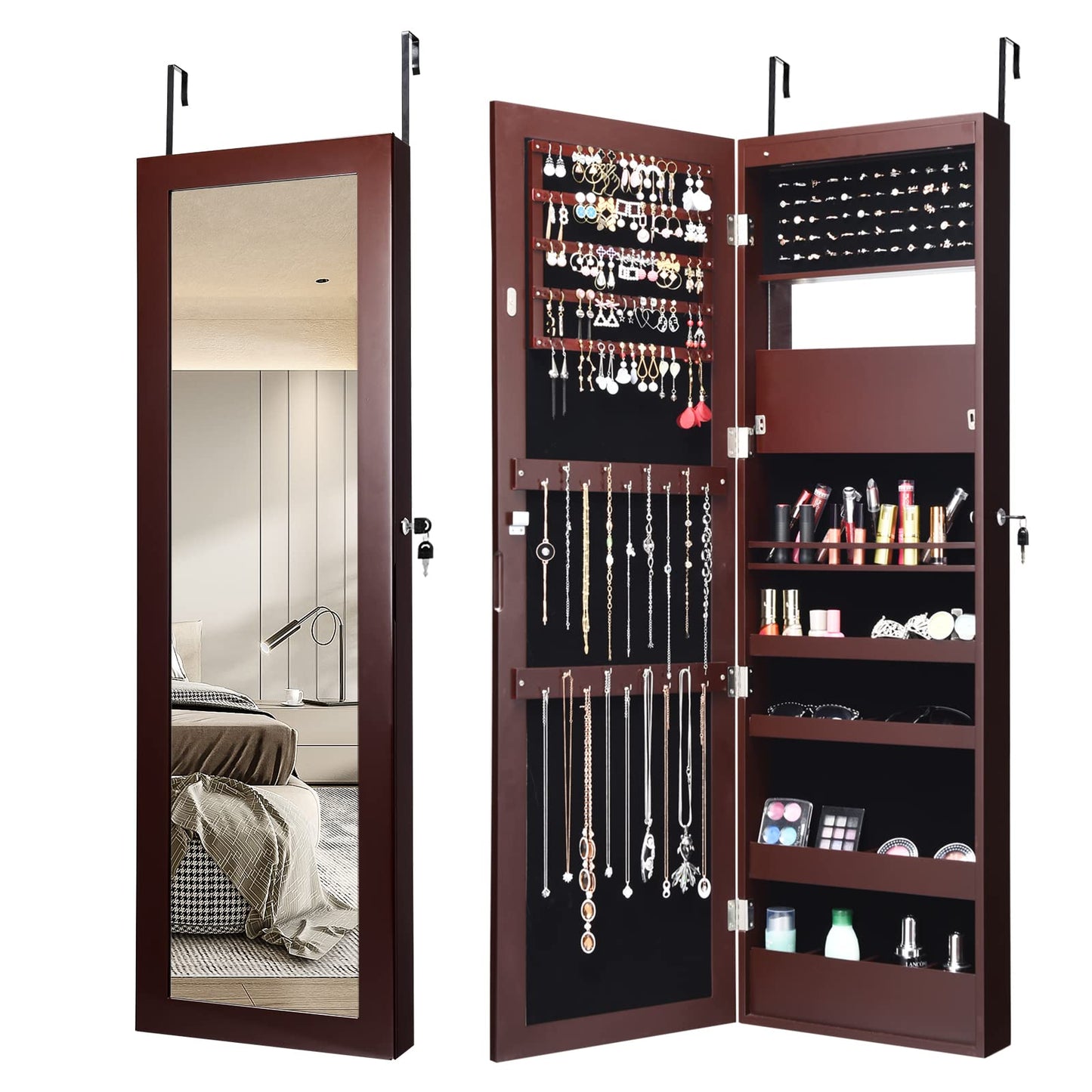 12 LEDs Mirror Jewelry Cabinet with 53.5” Full Length Mirror & Large Storage Capacity