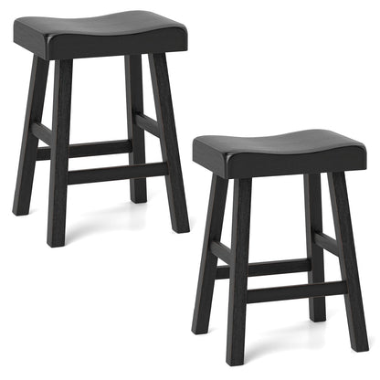 Solid Wood Saddle Stools Set w/Curved Seats Footrests