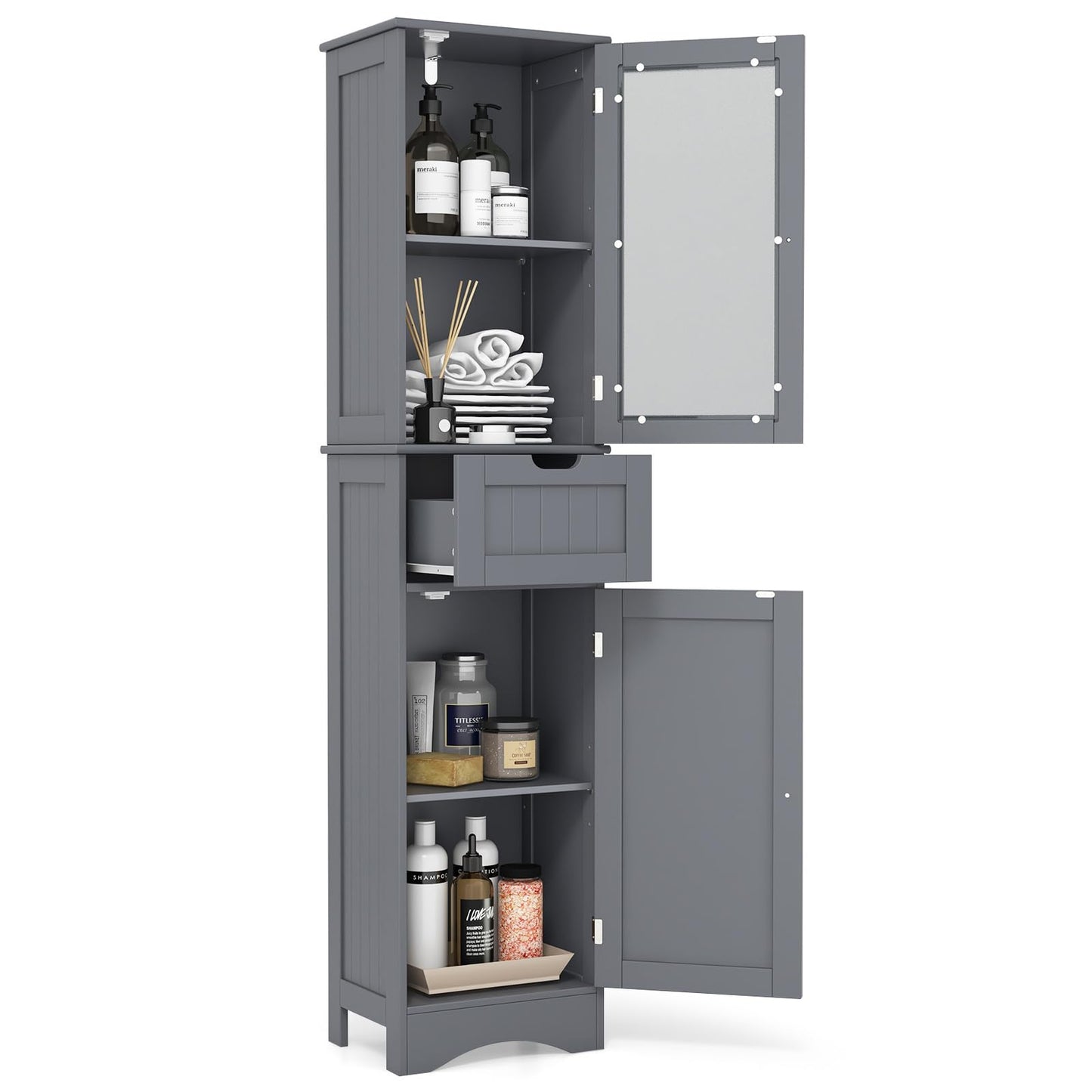 67” Tall Bathroom Storage Cabine with 2 Doors & 1 Drawer 3-Level Adjustable Shelves