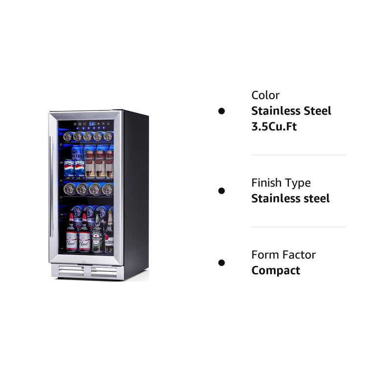 ARLIME 15" Beverage Cooler Refrigerator, 100 Can Built-in or Free Standing Beverage Fridge