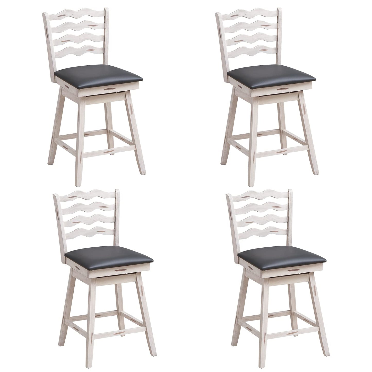Bar Stools Set 360° Swivel Counter Height Chairs with Rubber Wood Frame