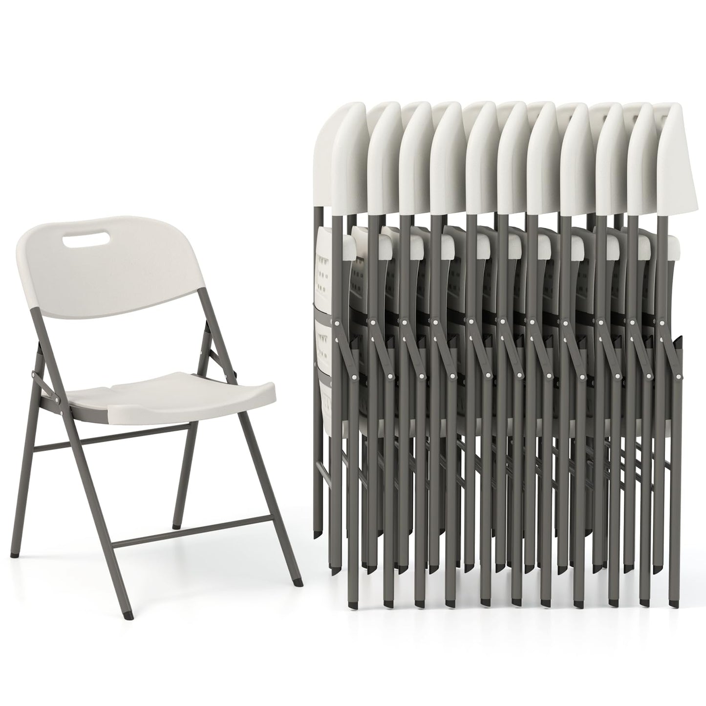Stackable Plastic Folding Chairs w/Waterproof Seat 350 LBS Capacity Heavy-Duty Metal Frame