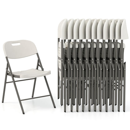 Stackable Plastic Folding Chairs w/Waterproof Seat 350 LBS Capacity Heavy-Duty Metal Frame