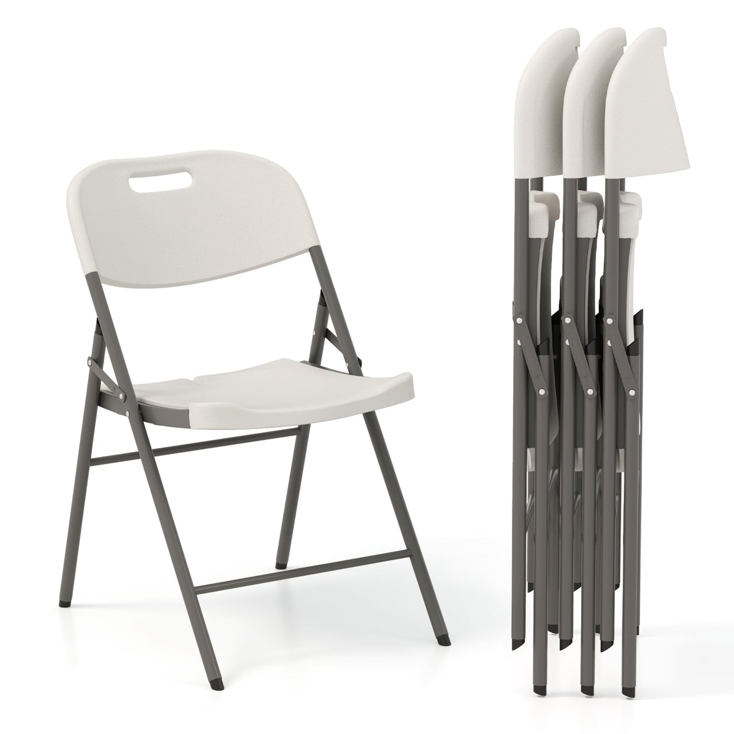 Stackable Plastic Folding Chairs w/Waterproof Seat 350 LBS Capacity Heavy-Duty Metal Frame