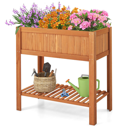 Wood Planter Box with Storage Shelf and for Vegetables ( 39" x 20" x 39" )