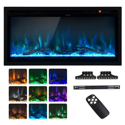 Electric Fireplace 36-Inch Wide, 9 Flame Color, 5-Level Brightness, 8H Timer, Thermostat