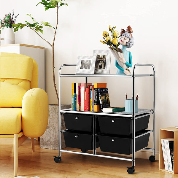 ARLIME 4-Drawer Storage Cart, 4 Drawer 2 Shelves Trolley, Rolling Organizer Cart