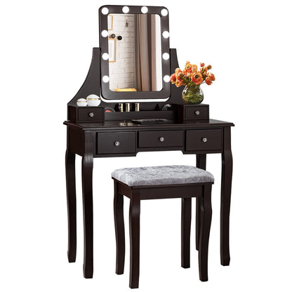 Vanity Table Set with LED Lights 360° Swivel Mirror