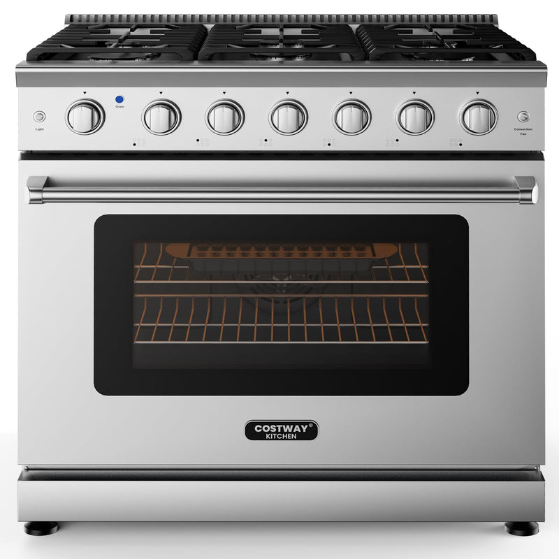 36 Inches Natural Gas Range, with 6 Burners Cooktop & 6 Cu.Ft. Convection Oven, Storage Drawer