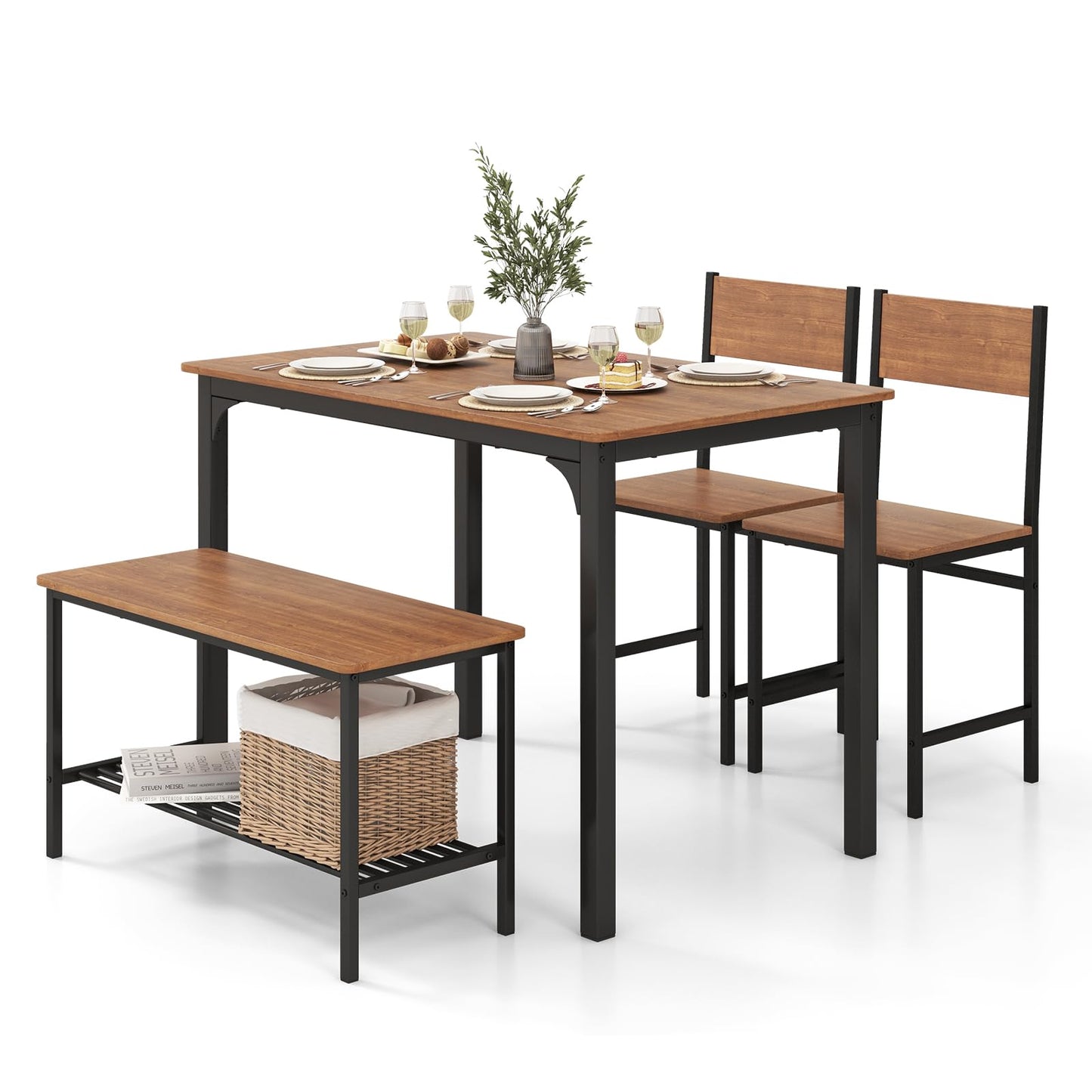 Dining Table Set for 4 Rectangular Kitchen Table Set with Bench and 2 Chairs
