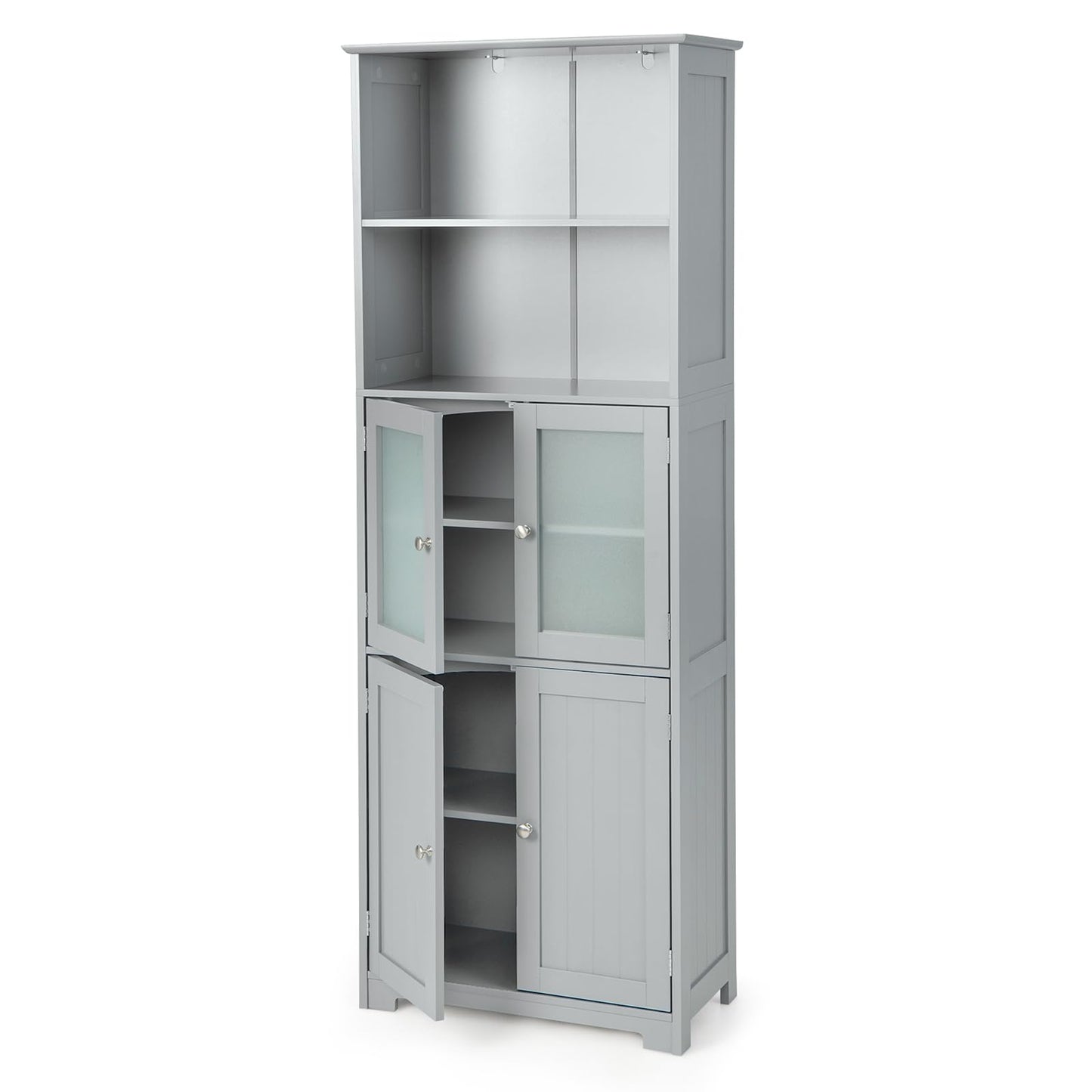 Tall Bathroom Storage Cabinet Freestanding Kitchen Pantry Cabinet with Glass Doors and Adjustable Shelf