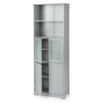 Tall Bathroom Storage Cabinet Freestanding Kitchen Pantry Cabinet with Glass Doors and Adjustable Shelf