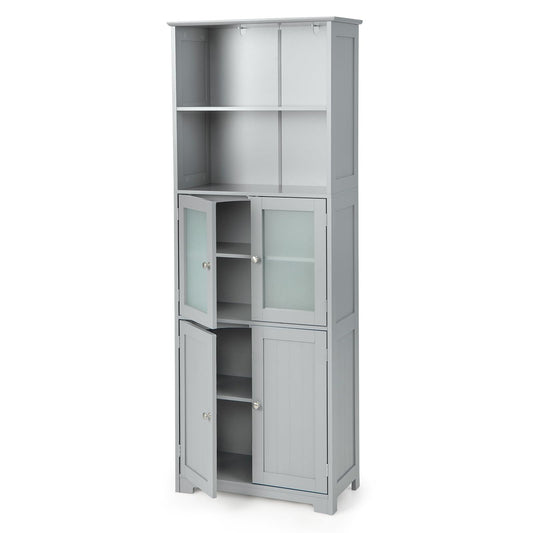 Tall Bathroom Storage Cabinet Freestanding Kitchen Pantry Cabinet with Glass Doors and Adjustable Shelf
