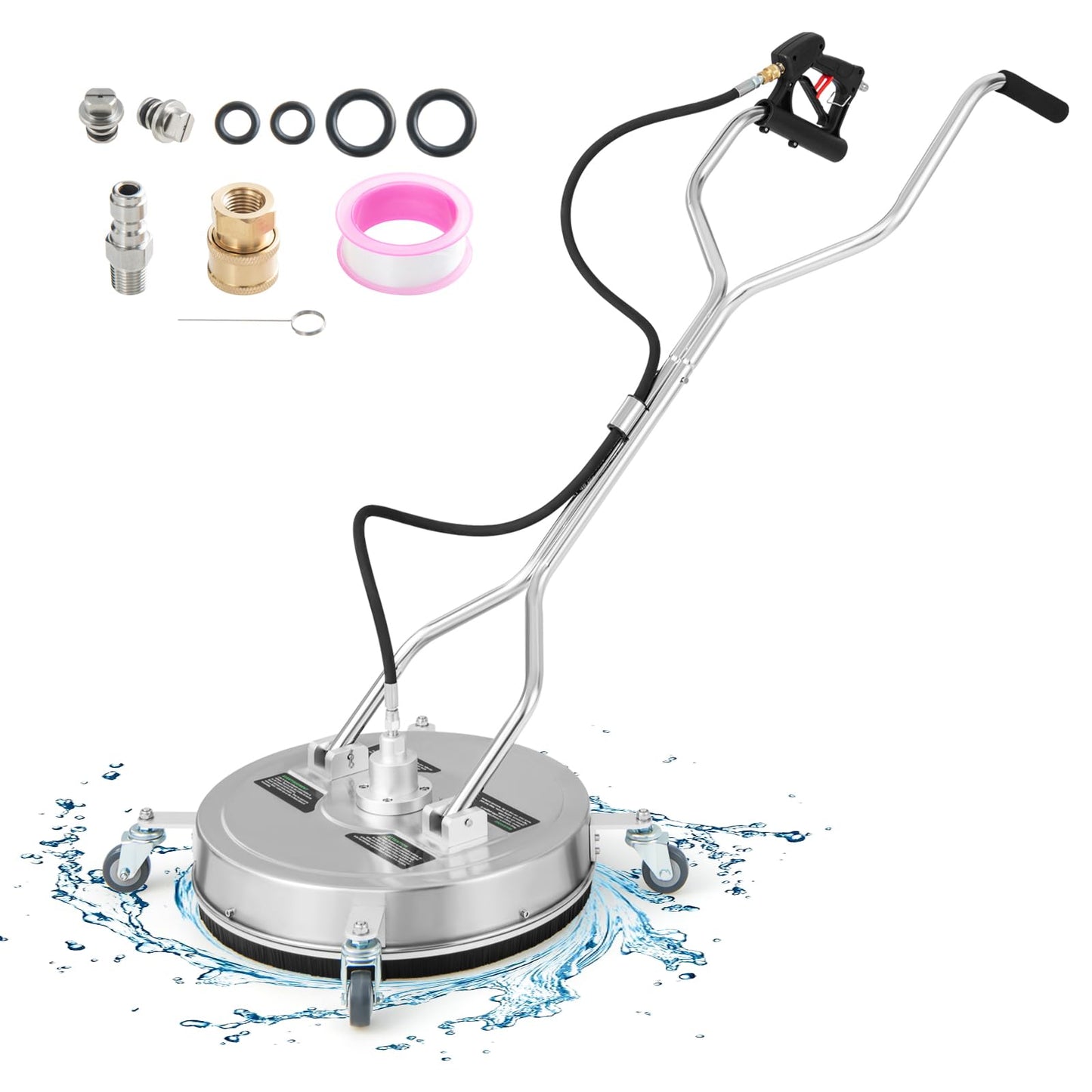 20" Pressure Washer Surface Cleaner with 4 Wheels, Dual Handle, Stainless Steel Housing