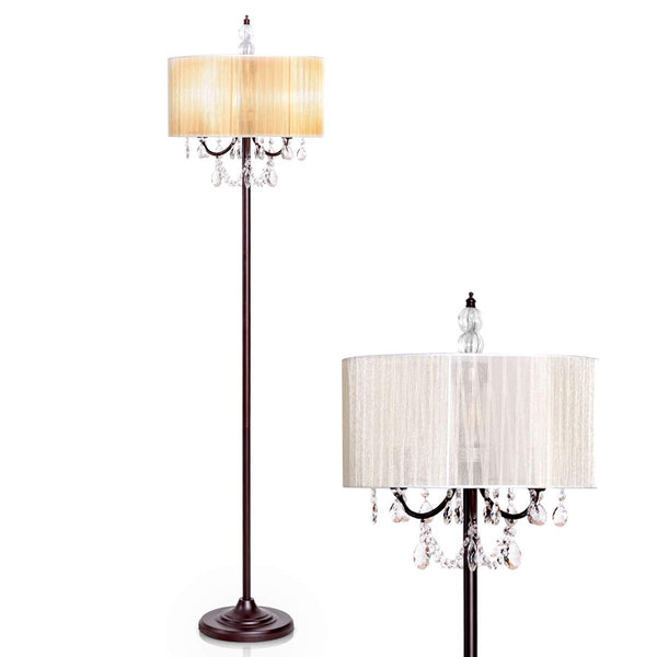 Crystal Floor Lamp Sheer Shade Elegant Design Floor Light Tall Upright lamp Stand Light with Led Bulbs for Living Room, Bedroom and Office(Beige)